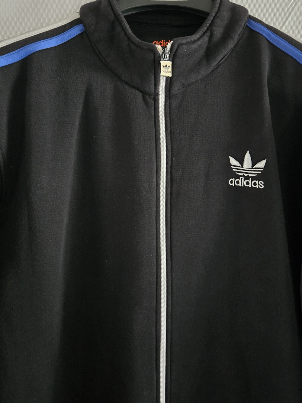 Adidas Black Track Jacket with Blue & Red Stripe Detailing - Picture 4 of 14